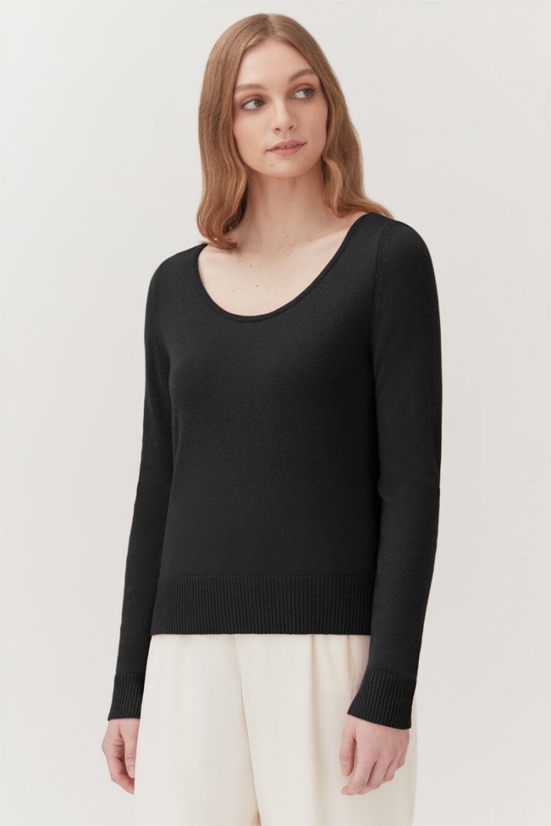 Cuyana Single-Origin Cashmere Scoop Neck Ženske Džemperi Crne | ZCY2114KU